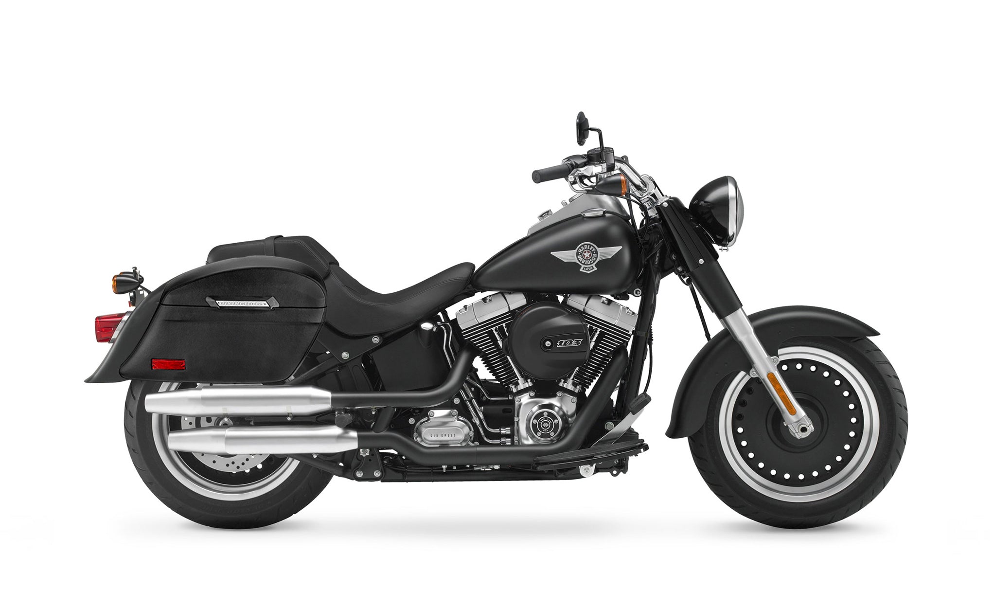 44L - Lamellar Stallion Extra Large Leather Covered Motorcycle Hard Saddlebags for Harley Softail Fat Boy Lo FLSTFB - Image 2