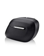 36L - Lamellar Raven Extra Large Shock Cut-out Leather Covered Hard Saddlebags for Indian Scout Bobber