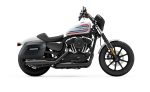 36L - Lamellar Raven Extra Large Shock Cut-out Leather Covered Hard Saddlebags for Harley Sportster 1200 Iron XL1200NS - Image 2